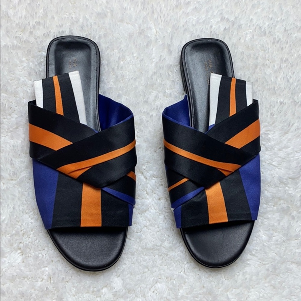 Via Spiga Halina Striped Satin Slide Sandals